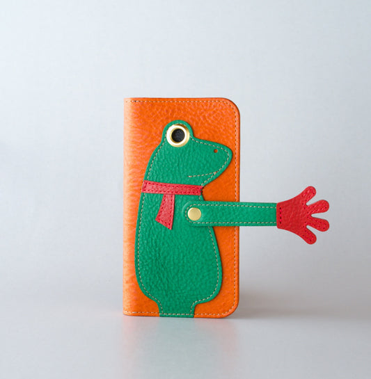 カエルの手帳型スマホケース『ケロならえ』iPhone対応
